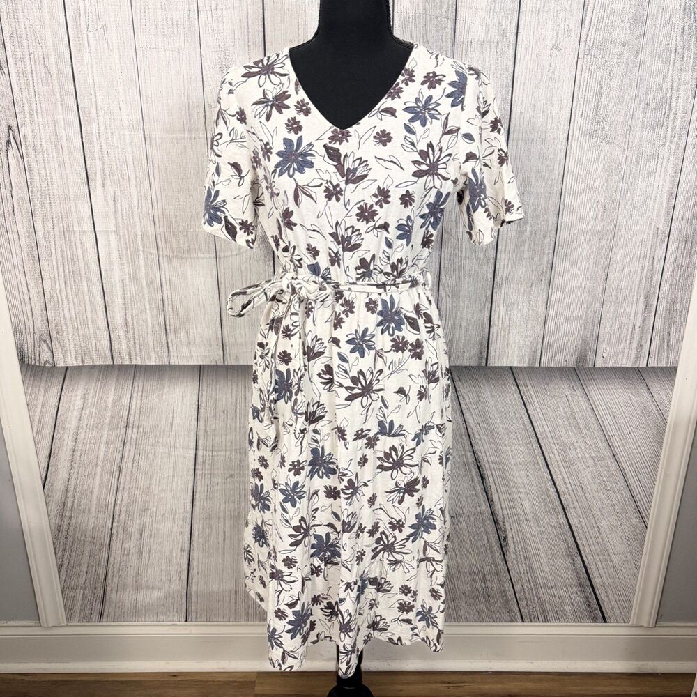 Piper & Scoot Women's Small White Floral A-Line Cotton/Linen Dress Feminine